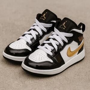 Nike Kids Air Jordan 1 Mid SE Toddler Shoes Size 9 Black Gold White Sneakers